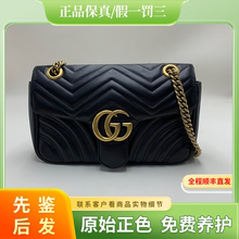 98新GUCCI/古驰马蒙26黑金牛皮26CM女款正品