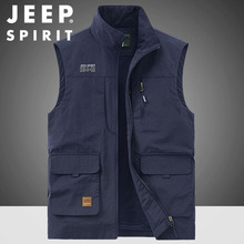 JEEP Men's Vest Spring and Autumn Multi Pocket Vest Men's Loose Size Autumn and Winter Plush Casual Warm Tank Top Men's Trend