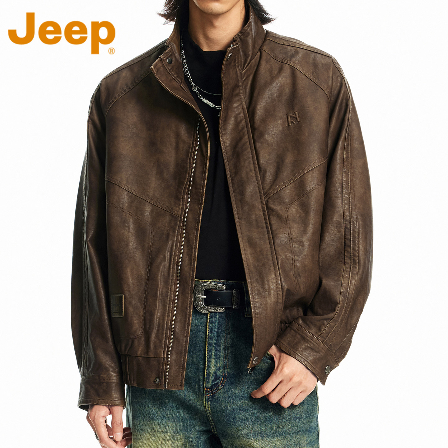Куртка из искусственной кожи JEEP Jeep Maillard, мужская весенне-осенняя модная брендовая красивая свободная мотоциклетная куртка с воротником-стойкой