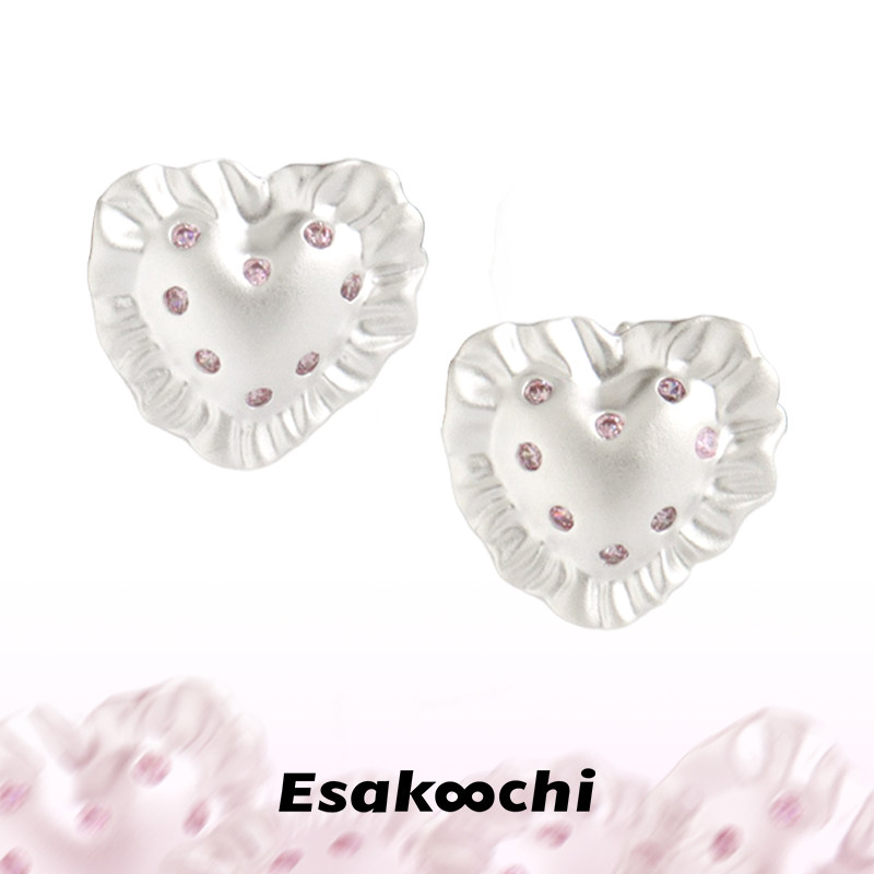 Esakoochi sweet memories ~ Оригинальные серебряные серьги-подушечки с розовыми бриллиантами, милые и компактные серьги высокого класса