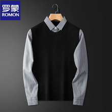 Romon Fake Two Piece Sweater Men's Shirt Collar 2023 Spring and Autumn New Business Casual High Grade Men's Knit Top