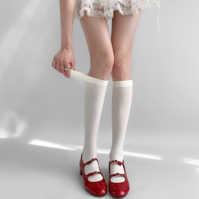 taobao agent 夜间教习室天鹅绒小腿袜女夏季薄款奶白色丝袜透明半截纯色中筒袜