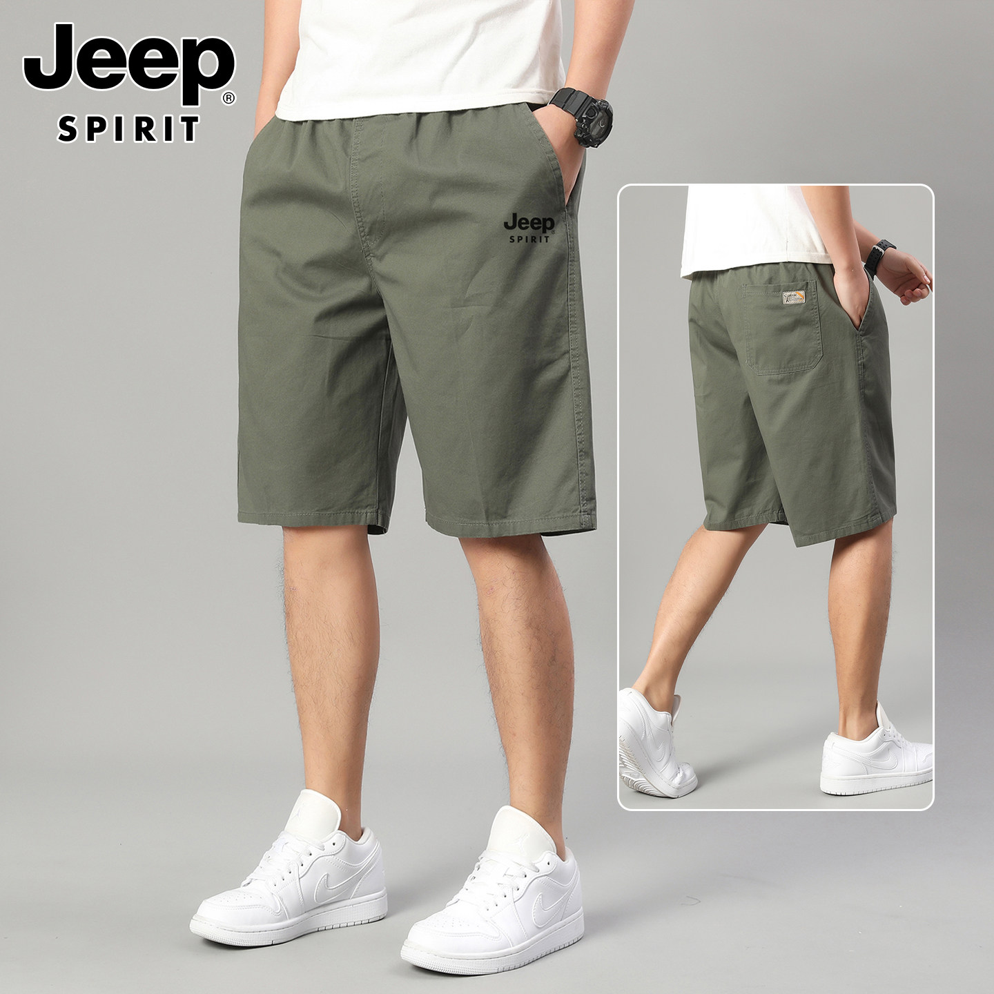 Jeep 2026, летние новые шорты, мужские хлопковые тонкие свободные повседневные брюки с пятью точками, прямые мужские комбинезоны