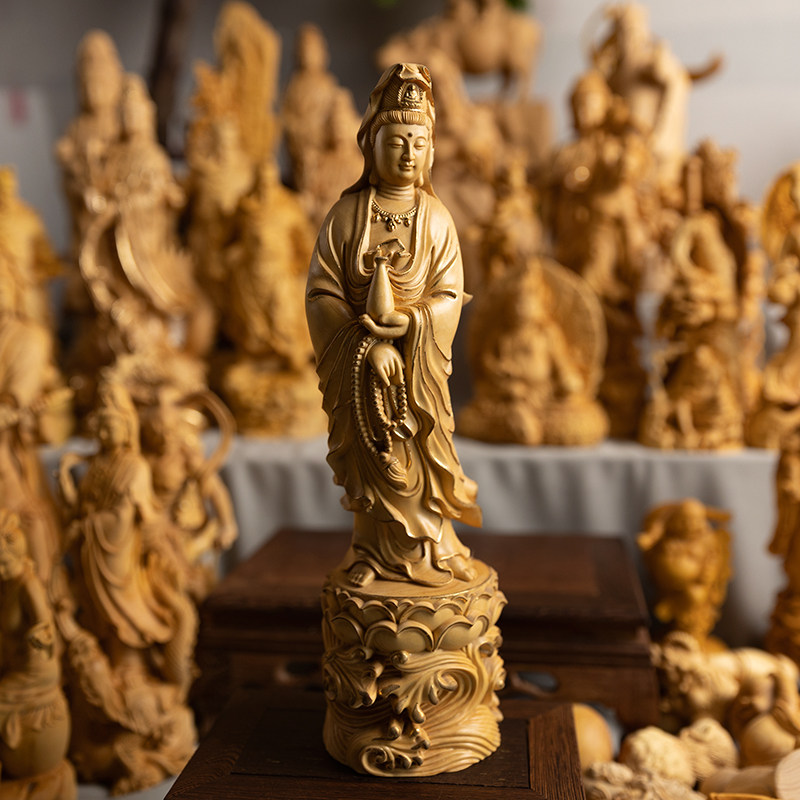 Yueqing Xiaoye резьба по дереву из самшита, изделия ручной работы, чистая бутылка, Гуаньинь, домашнее украшение, коллекция украшений Wenwan