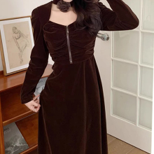 Velvet High Waist Dress Winter Maxsmance French Light Luxury