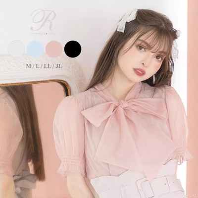 taobao agent 珠珠家日系甜美淑女网纱大蝴蝶结飘带领结泡泡短袖百搭衬衫仙女夏