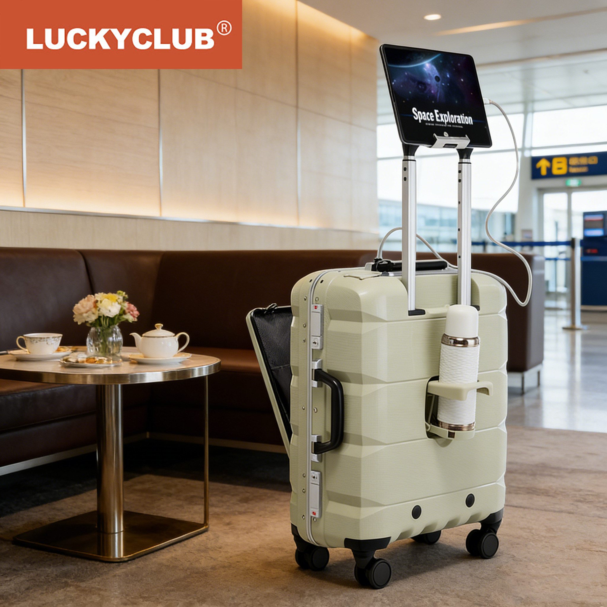 Чемодан с отпечатками пальцев LuckyClub, женская 20-дюймовая многофункциональная дорожная тележка, посадочный чемодан с паролем, мужская идентификационная карточка