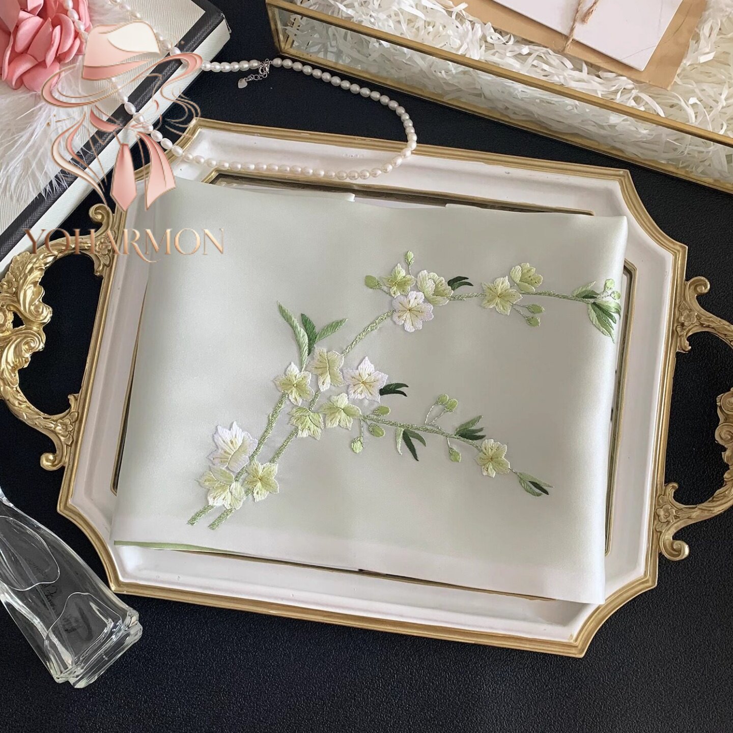 Yoharmon Hangzhou Silk Mulberry Silk Scarf with Suzhou Embroidery, New Style Qipao Shawl for Teacher's Day Gift to Clients and Mother-In-Law