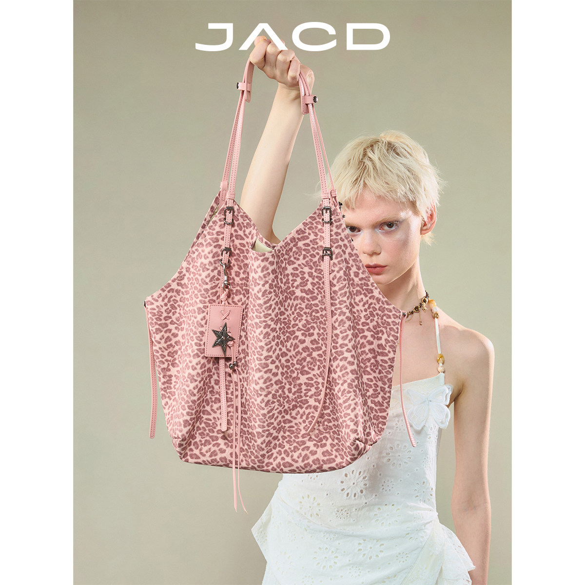 JACD 【Розовый леопард】 Сумка с леопардовым принтом, женская сумка-тоут большой емкости, новинка 2026 года, летняя женская сумка на одно плечо