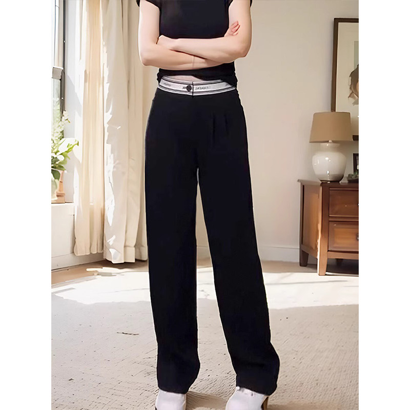 Pear-shaped figure large size thin hip-covering straight casual pants summer new design narrow wide-leg pants for small people