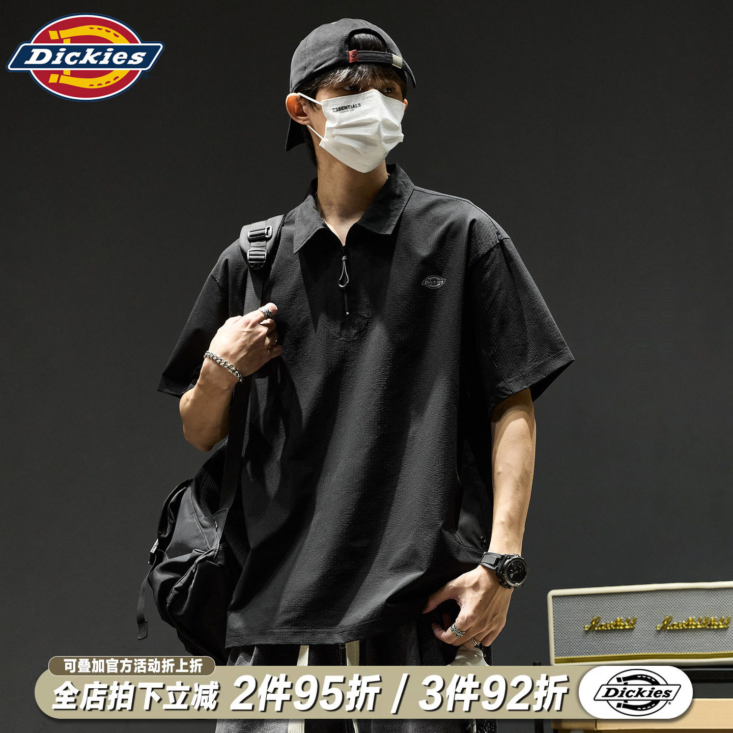 Мужская летняя футболка-поло Dickies с короткими рукавами в американском стиле, повседневная рубашка-поло на цепочке, мужской тонкий быстросохнущий топ из ледяного шелка