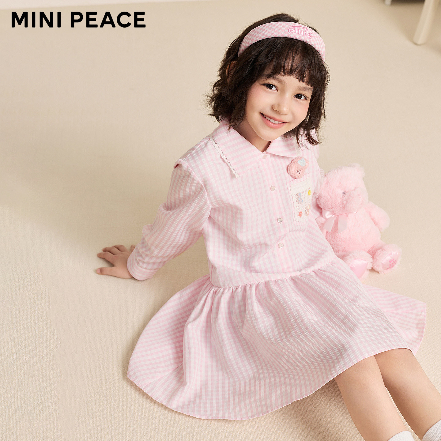 【Модная серия】 Детская одежда MINIPEACE Peacebird, рубашка и юбка для девочек, Весеннее милое платье в клетку