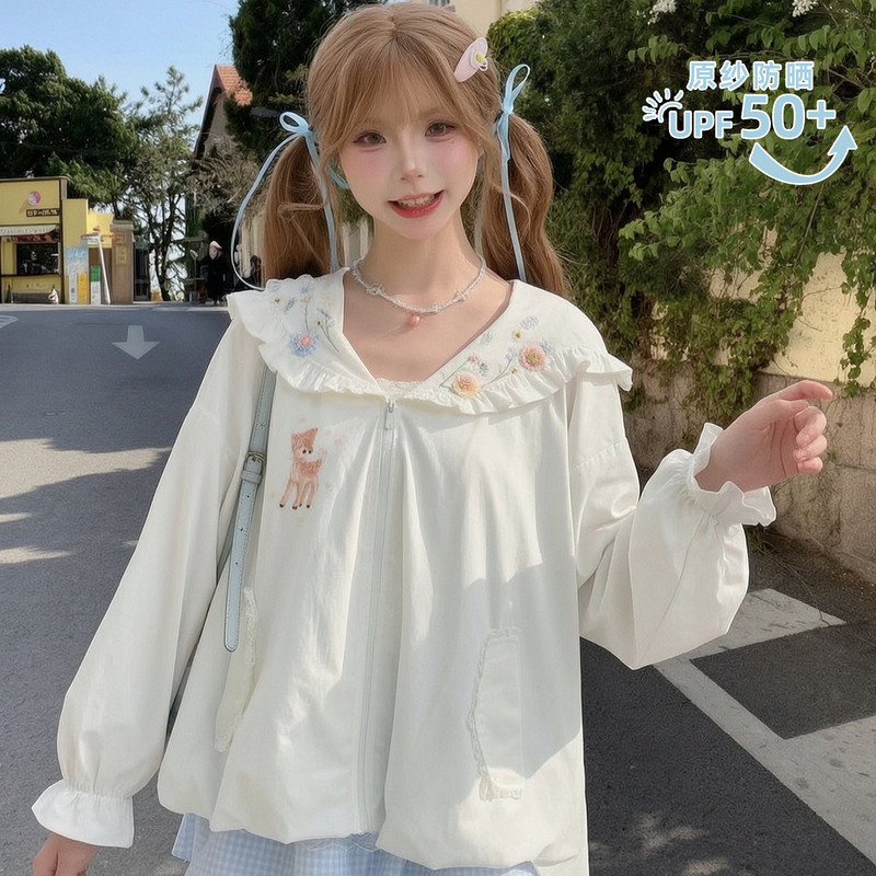 Mori Womens Tribe UPF50+Cute Sunscreen Clothes Womens New Japanese Cool Sensation Original Yarn Sunscreen Clothes Hooded Thin Coat Summer