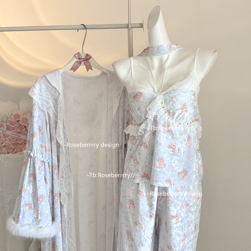 Roseberrrry Girl's Dream Французские кружевные брюки на подтяжках, комплект ночной рубашки Pure Desire, милая бархатная пижама