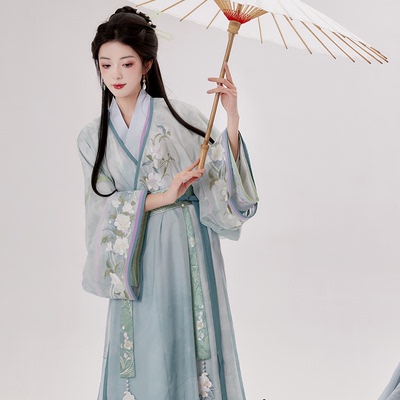 taobao agent 【李佳琦直播间】池夏:云梦轻裳 直裾交领长衫套装改良汉服女春夏