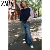 ZARA2026 ранняя осень, новые товары, женская хлопковая футболка реглан с длинными рукавами и круглым вырезом горловины 0858728
