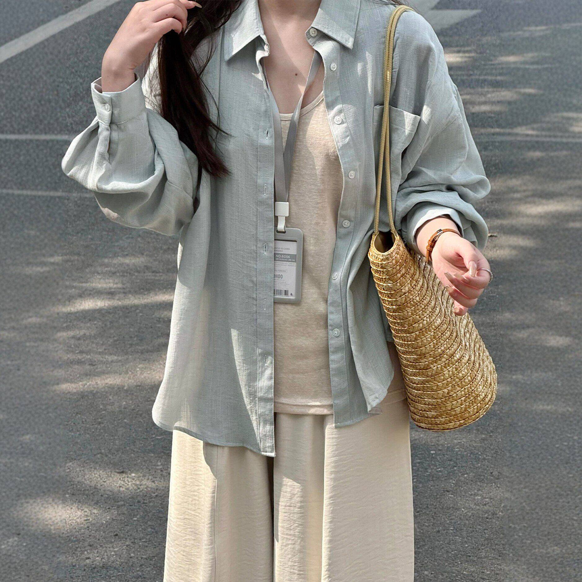 Women's Sunscreen Linen Shirt, 2026 New Style, Summer Commuter Wear, Long Sleeve Shirt, Casual and Relaxed Cotton Linen Top