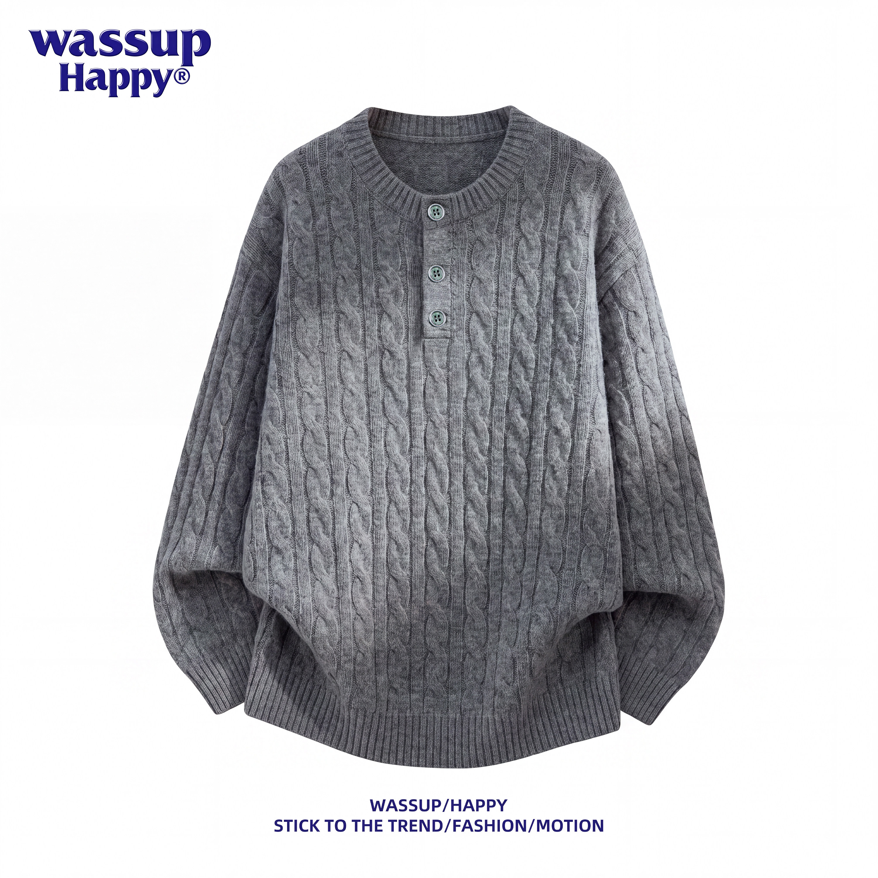 мужской весенне-осенний американский ленивый свободный повседневный свитер wassup happy heavy twist pattern half cardigan