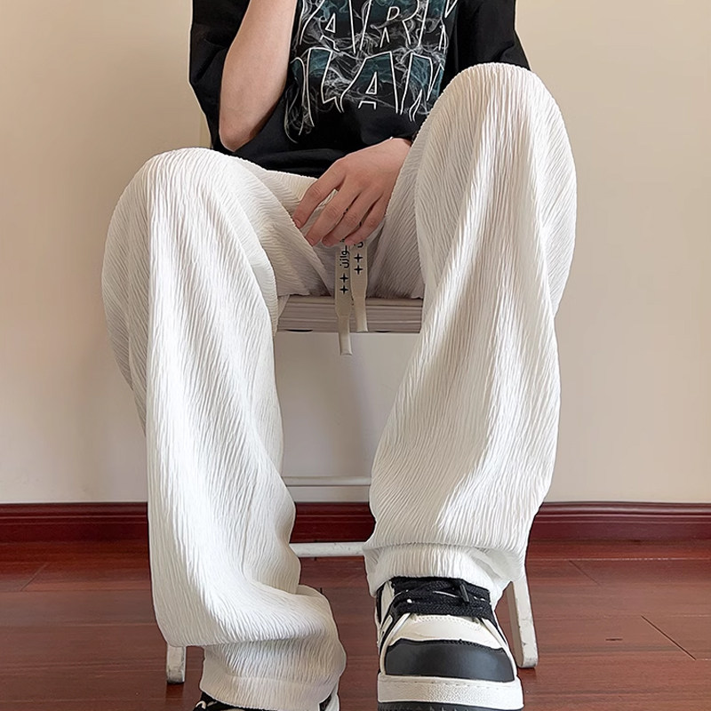Драпированные брюки с прямыми штанинами, мужские летние повседневные брюки-американки cleanfit, свободные белые широкие брюки большого размера, мужские