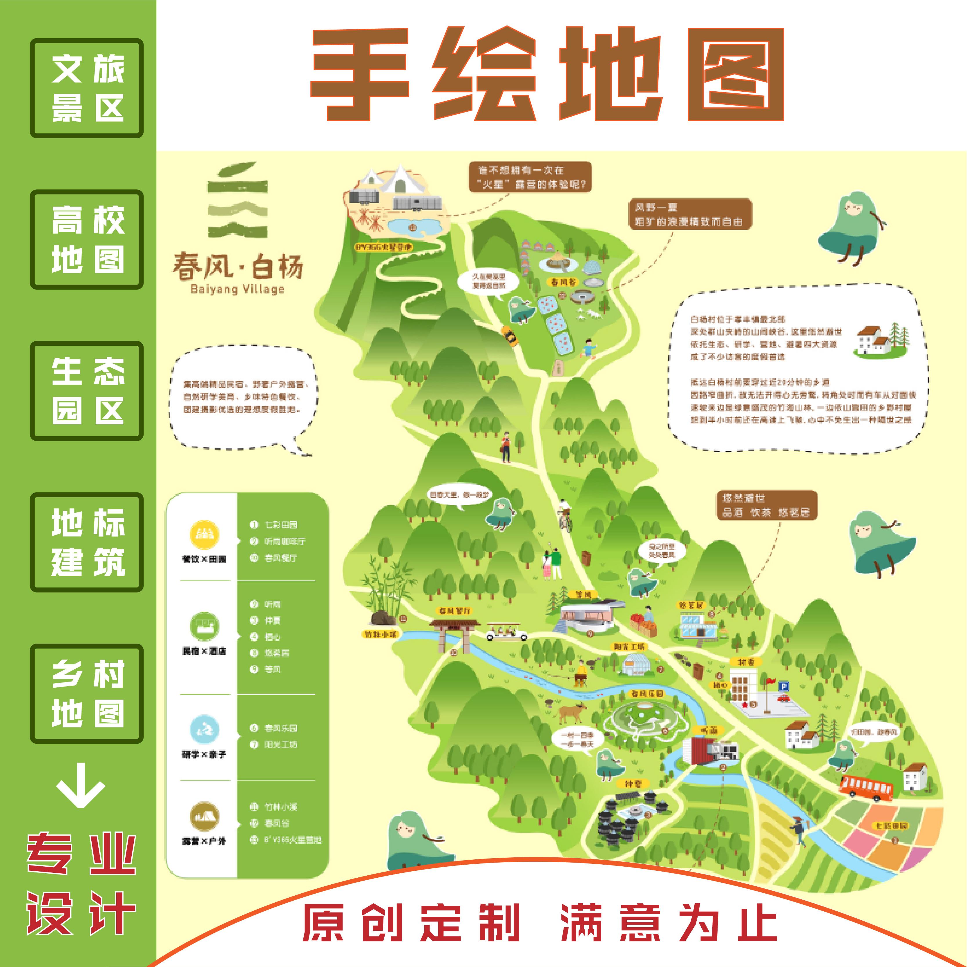 Карты с ручной росписью, индивидуальные живописные места для культурного туризма, маршруты кампусов, архитектурные игры, карты с гидом, иллюстрации географических путешествий