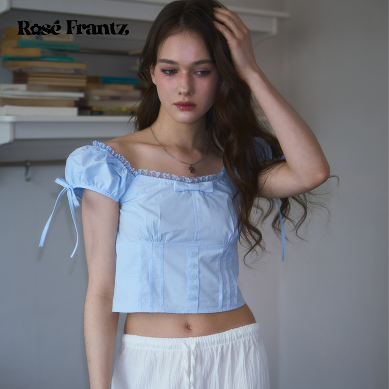 RoseFrantz25, летний новый стиль, чистое желание для девочек, кружевная строчка, квадратный воротник, шифоновая рубашка с короткими рукавами, женский короткий топ