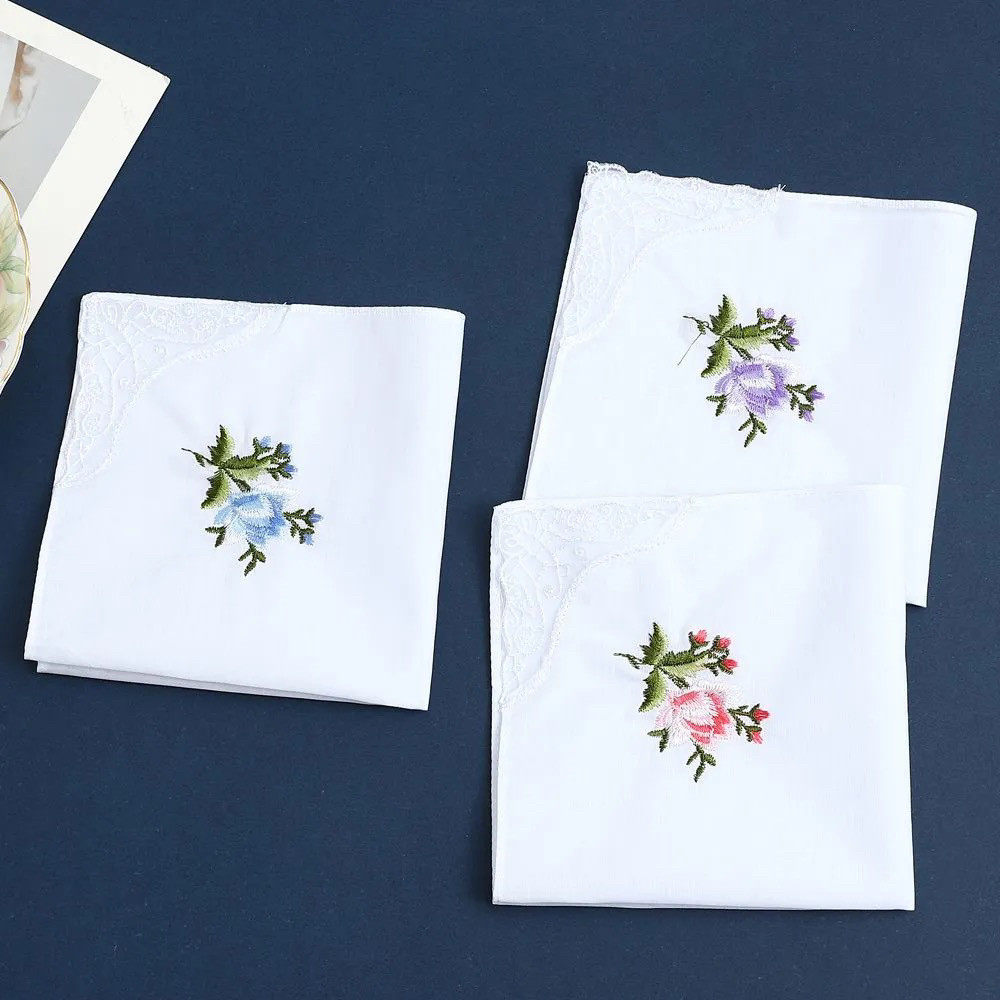 Zelue pure cotton lace handkerchief, all-cotton women's antique style handkerchief for wiping sweat...