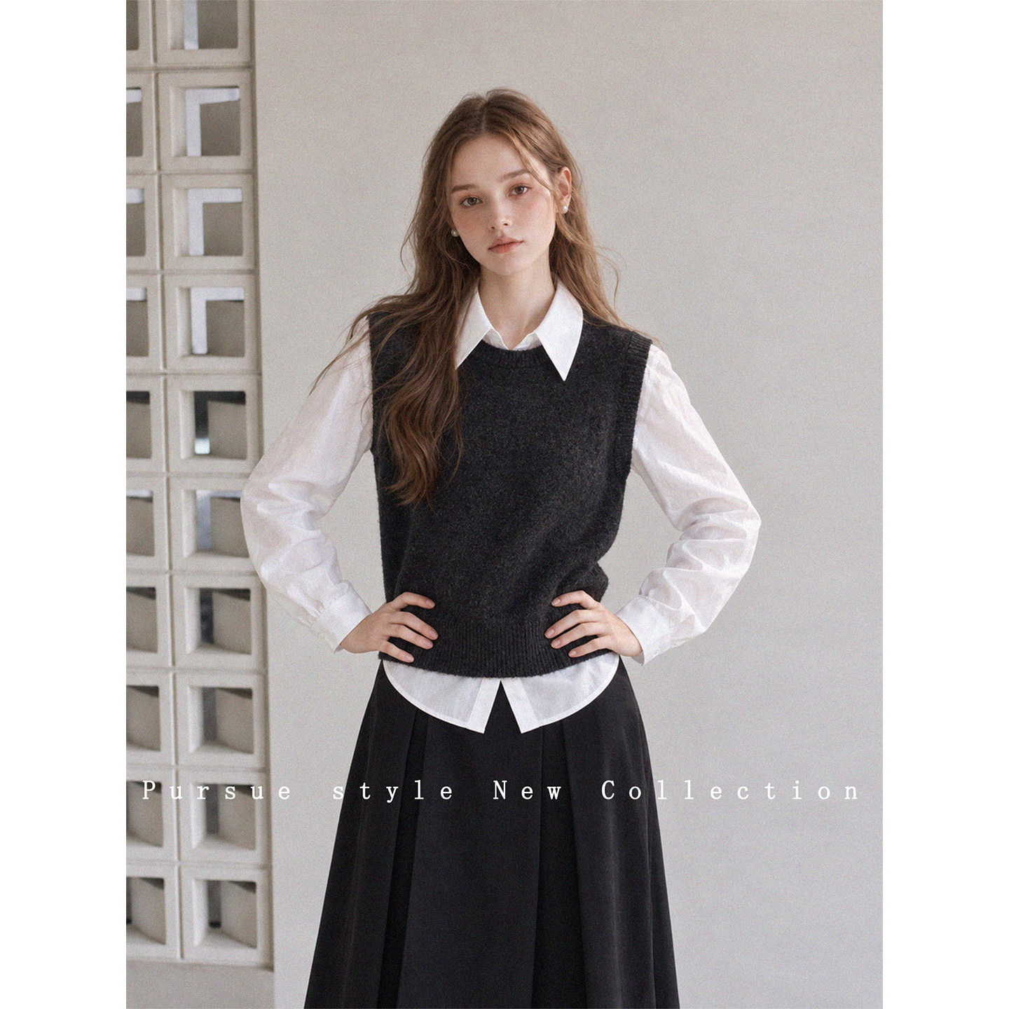 【Intelligent Minimalism】Korean Style Layered Vest Women's Sleeveless Knit Sweater, Versatile Casual Preppy Style Top