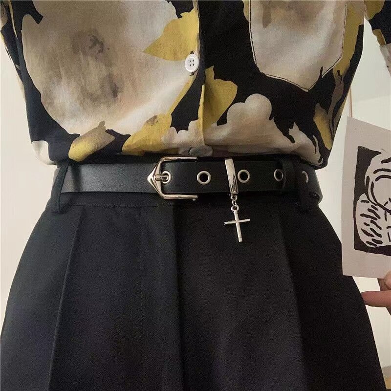 Пояс женский high street design sense cross decoration джинсовый пояс дикая тенденция личности студенческий мужской черный пояс