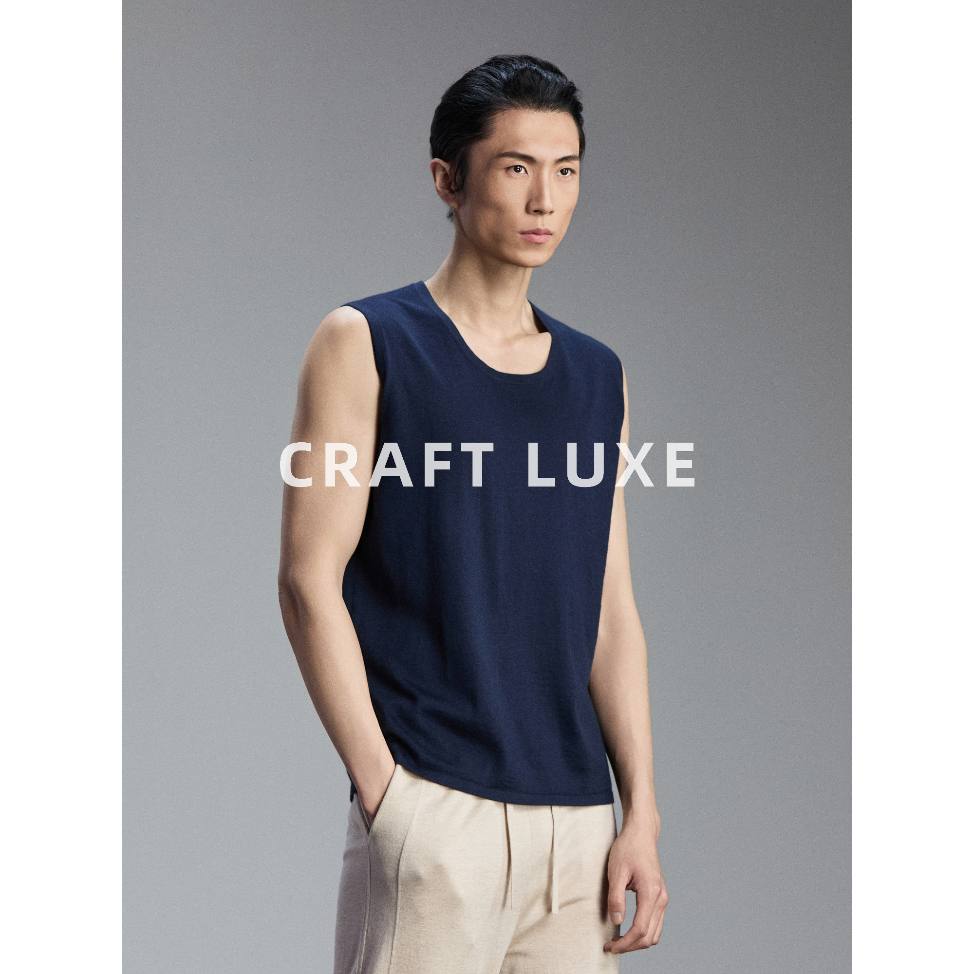 CRAFTLUXE|летний мужской жилет из 100% камвольного кашемира высокого качества с внутренней отделкой без рукавов
