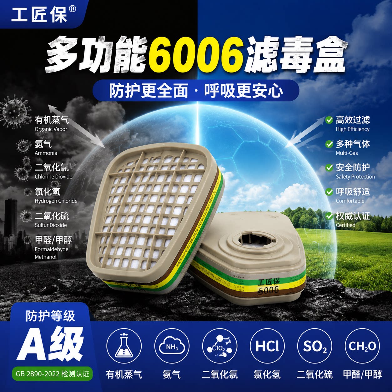 Многофункциональная коробка для защиты от вирусов Baozhongkang 6006 защитная маска для дыхания с мультизащитой промышленная безопасность 7502 маска