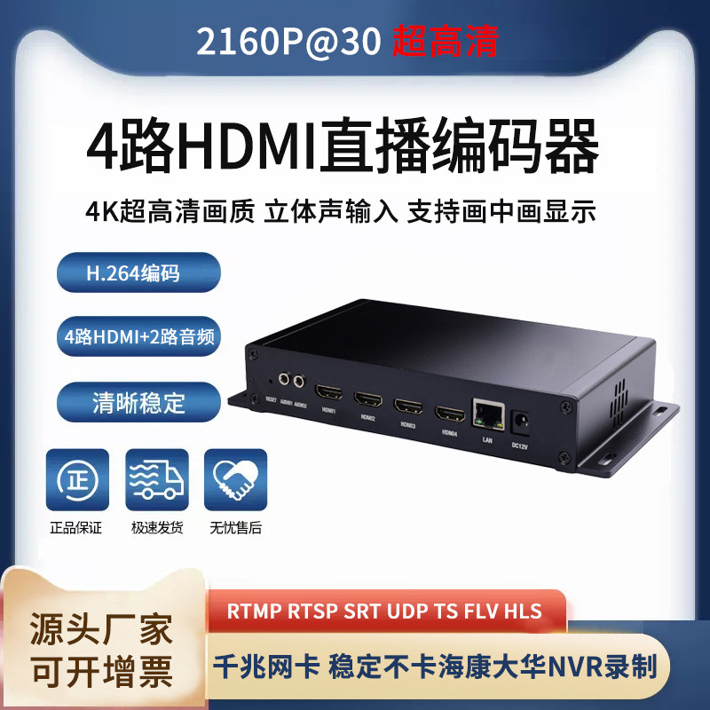 4-канальный HDMI HD видеокодер 4k поддерживает RTMP RTSP SRT TS FLV UDP