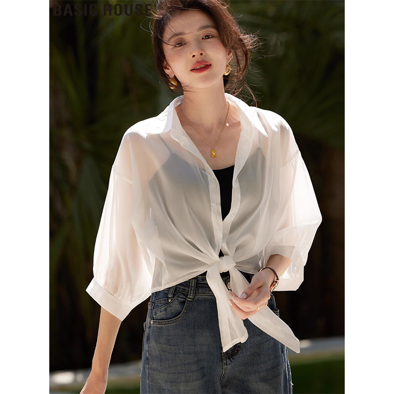 Basic House/百家好 Ice Silk Long-Sleeve Sun Protection Shirt, Thin and Slightly Sheer Cover-Up Jacket for Women, Autumn 2026