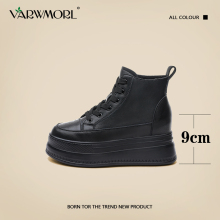 Women's shoes with a small height increase of 8 cm in spring, autumn, and winter, plush high top shoes, board shoes, thick soles, sponge cake shoes, single shoes, black