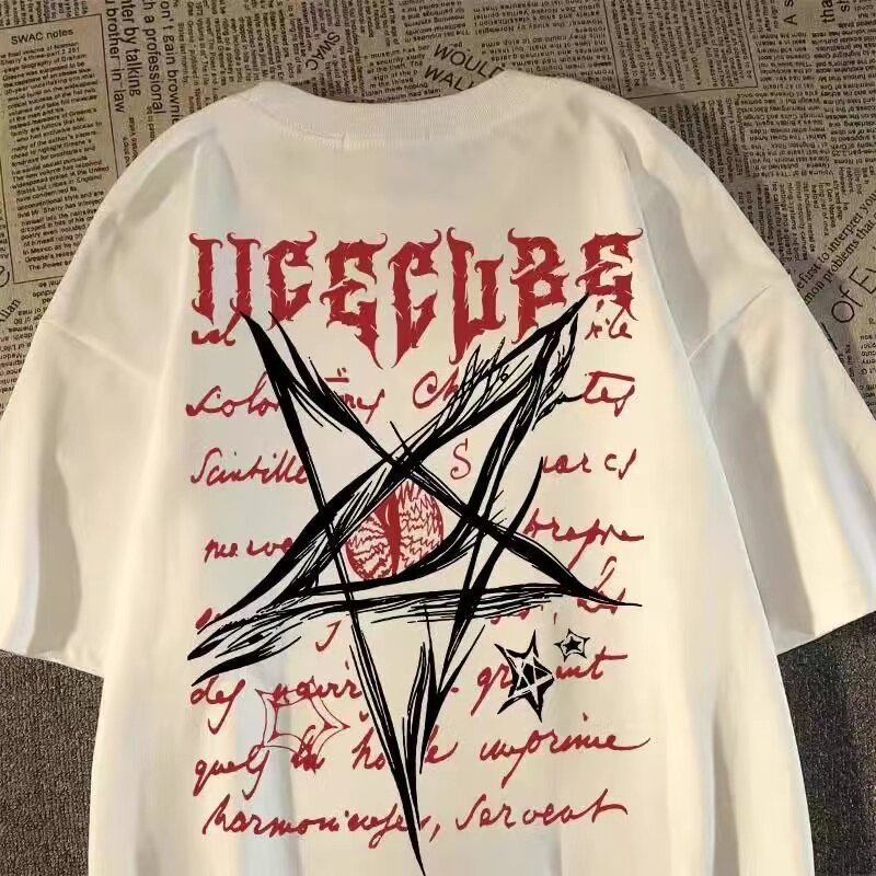 100% pure cotton heavyweight summer American fashion brand pentagram printed youth short sleeved T-shirt for men and women loose T-shirt