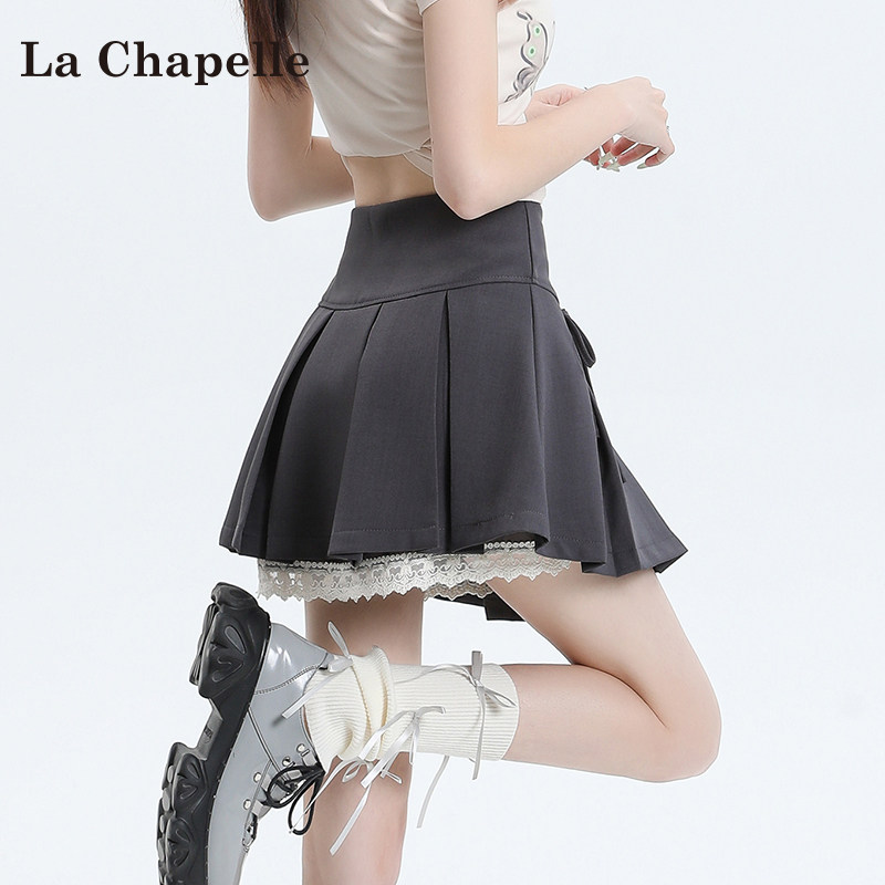 La Chapelle, серая кружевная плиссированная юбка, женская новинка 2026 года, летняя короткая юбка трапециевидной формы с завышенной талией