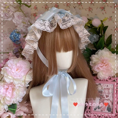 taobao agent 包邮原创手作 复古vintage宫廷玫瑰网纱蕾丝睡帽bb帽lolita奶蓝帽