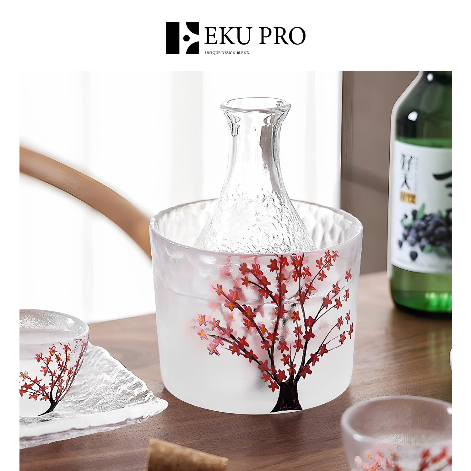 Набор для вина EKU PRO*Fog White * Sakura в японском стиле, кувшин для саке, кубок для вина, стеклянный кубок для белого вина, бытовой / туманный