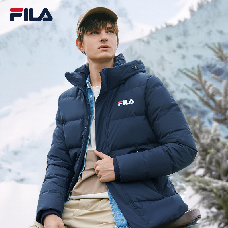 Мужской спортивный пуховик FILA, зимний универсальный повседневный теплый короткий легкий мужской пуховик с капюшоном