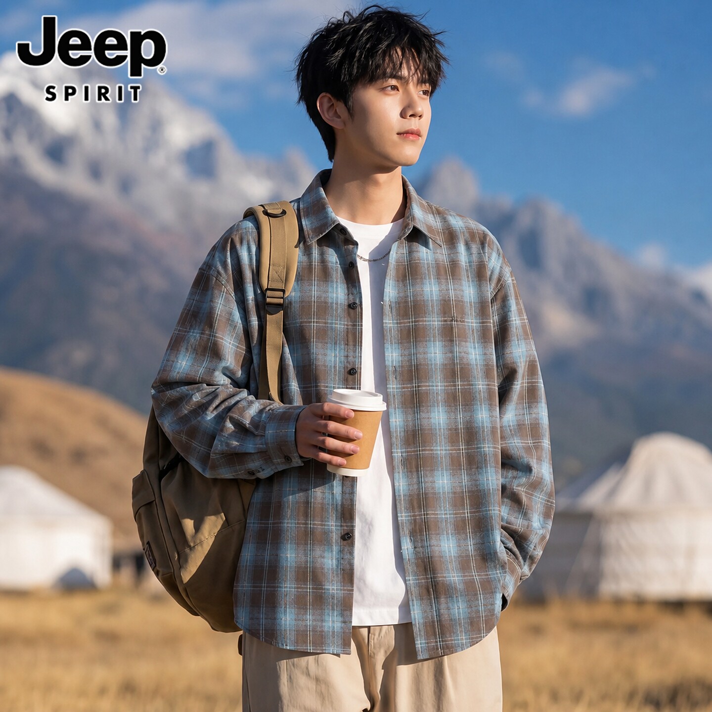 Мужская осенняя рубашка с длинными рукавами Jeep SPIRIT, новая трендовая американская повседневная рубашка в клетку для мальчиков, куртка