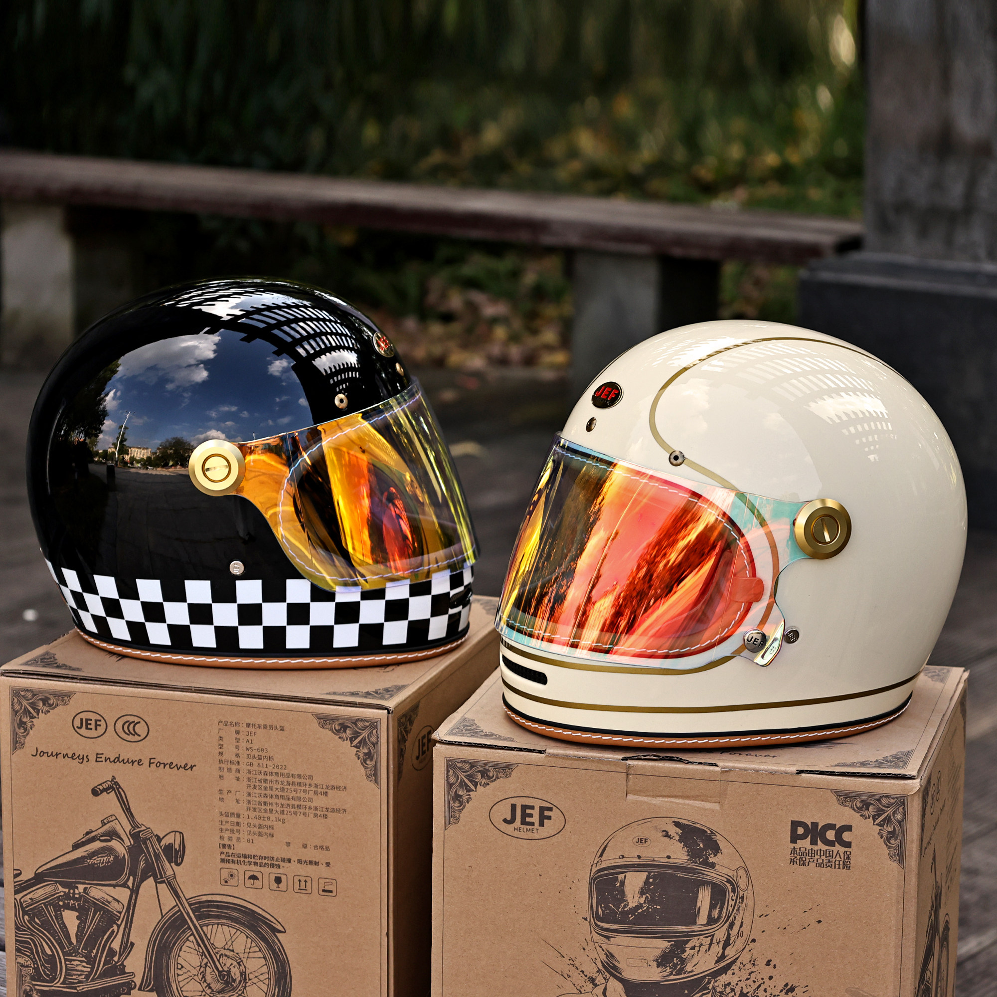 JEF Motorcycle Helmet Retro Spring and Autumn Helmet 3C Men's and Women's Scooter American Cruiser Full Coverage Helmet for All Seasons