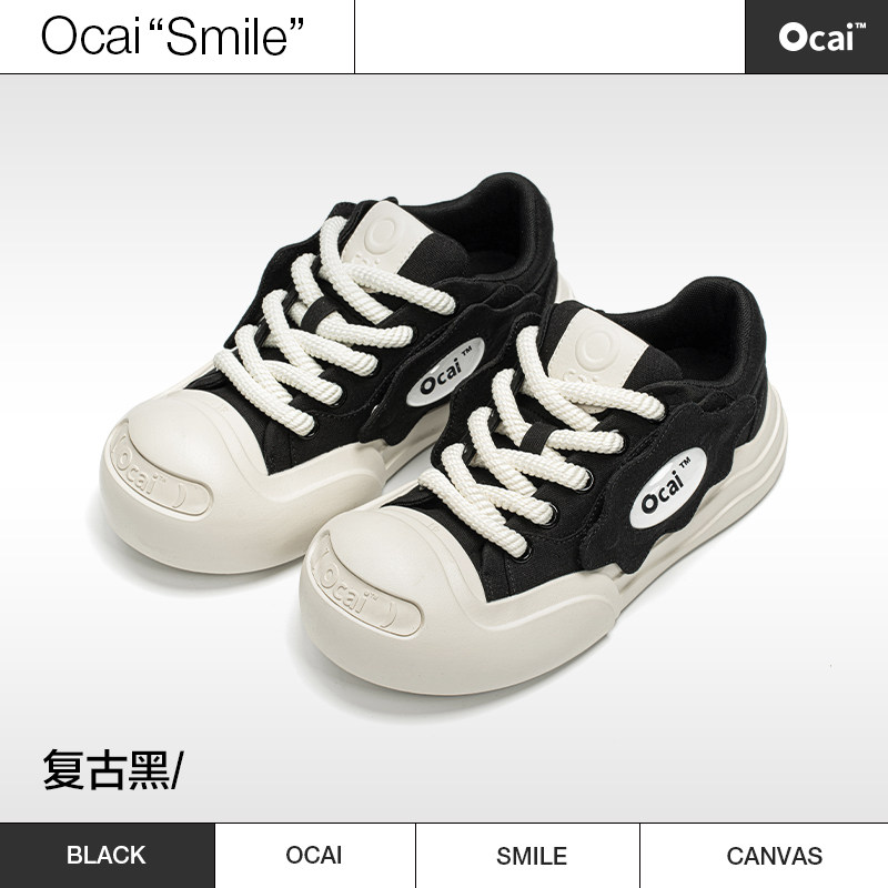 Ocai smile, открытая улыбка, черная парусиновая обувь на толстой подошве, увеличенная нишевая национальная модная обувь, пара повседневных туфель с большой головкой