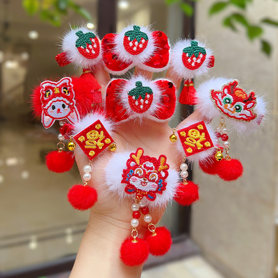 taobao agent 新年发饰女儿童中国风2024新款醒狮龙年发夹宝宝春节拜年头饰发卡