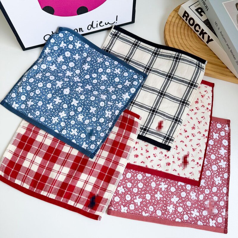 25cm Japanese style pony embroidered gauze square handkerchief, fresh and soft, pure cotton handkerchief for washing face and drying hands.