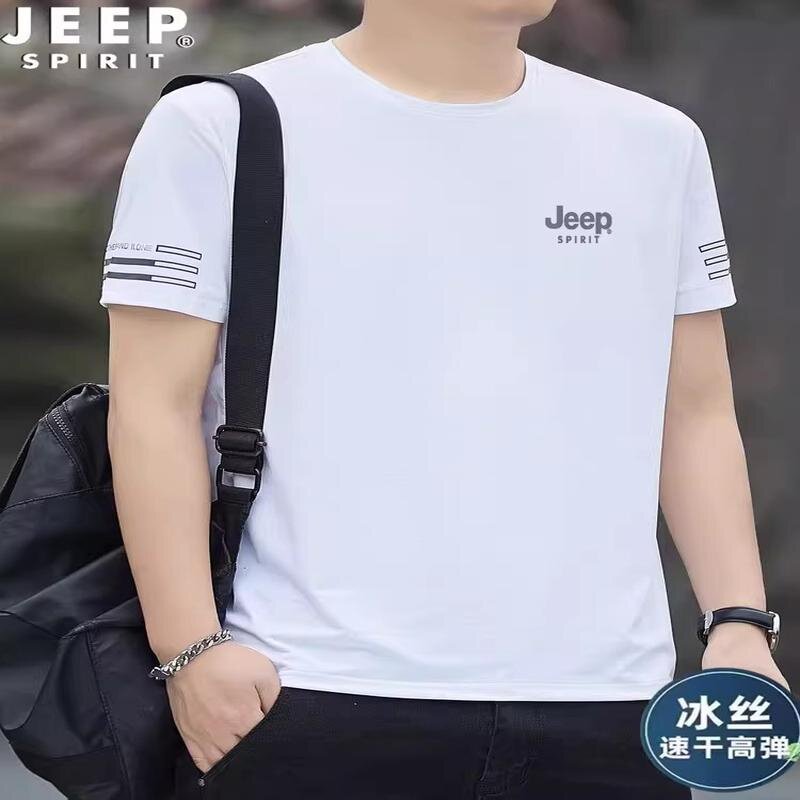Футболка JEEP SPIRIT Jeep с короткими рукавами, мужская летняя новая быстросохнущая футболка из ледяного шелка с круглым вырезом и высокой эластичностью, дышащая футболка