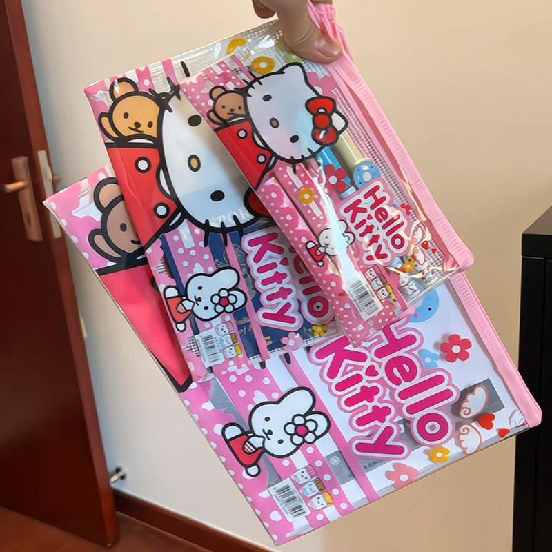 папка hellokitty формата а4, папка для теста из трех частей, бумажный пакет для младших школьников, сумка для хранения канцелярских принадлежностей
