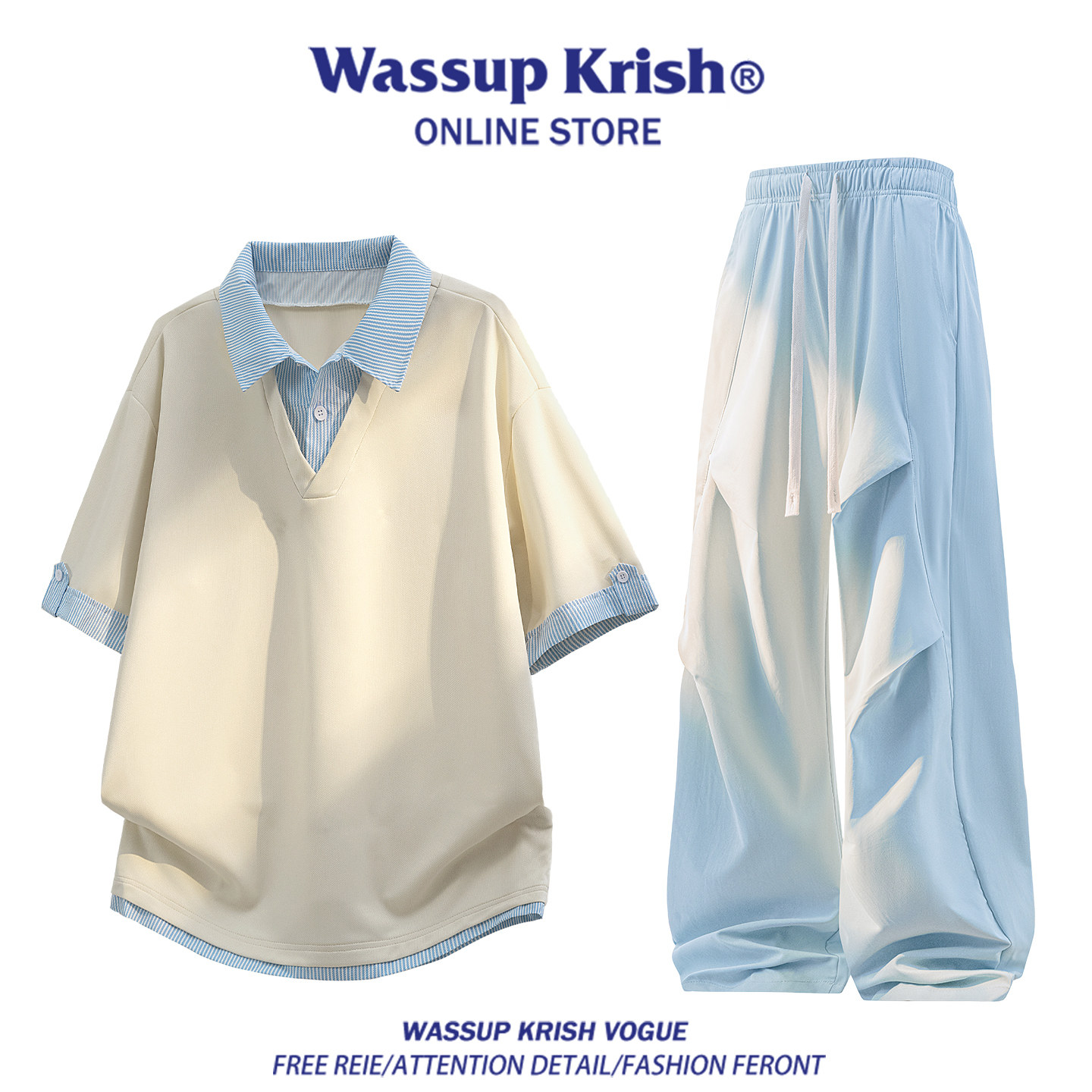 Молодежный спортивный костюм для отдыха WASSUP KRISH, летняя тонкая поддельная футболка из двух частей с короткими рукавами для мальчиков