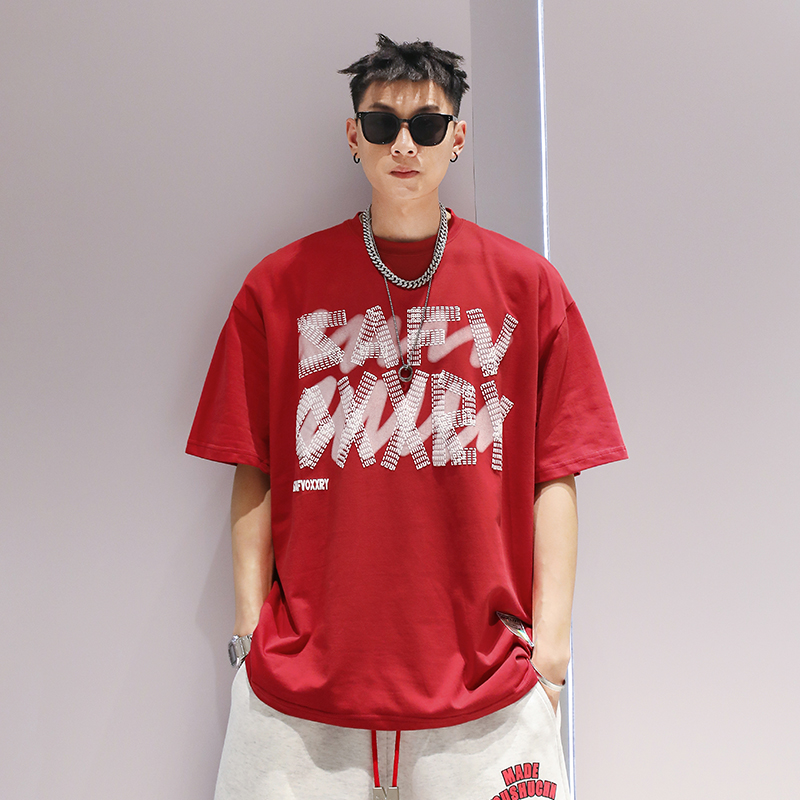 Youshu/ высококачественная футболка из плотного хлопка с короткими рукавами, мужская летняя футболка в стиле американского ретро, повседневная свободная мужская футболка с короткими рукавами