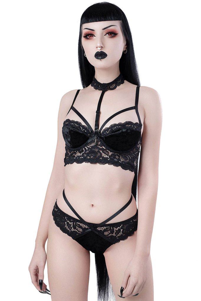 KILLSTAR Onyx Gothic Punk Rock Lace Velvet Lingerie Set