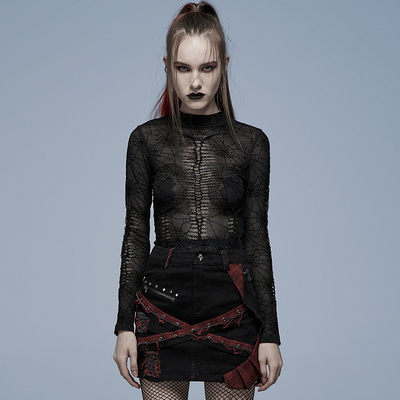 taobao agent ╋魔叹╋ PUNK RAVE 朋克哥特GOTHIC蜘蛛网透视修身长袖T恤 WT695