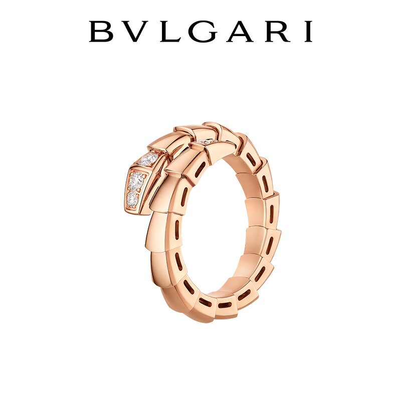 Подарочное кольцо из розового золота 18 карат с бриллиантом серии BVLGARI Serpenti Viper